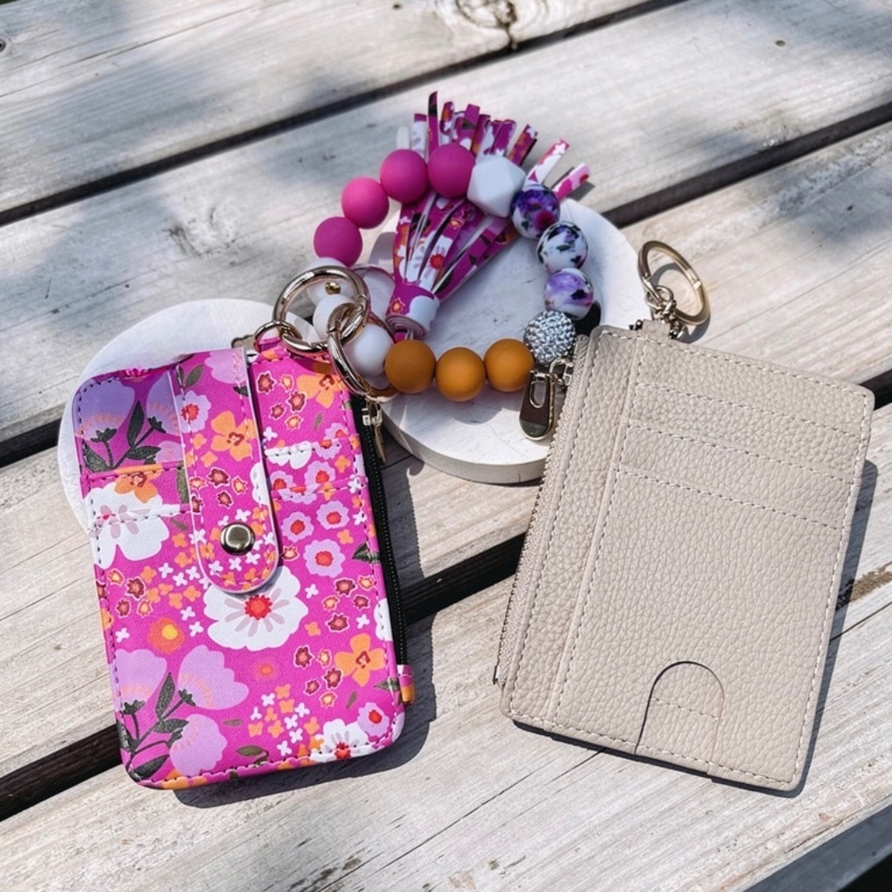 Floral Wristlet Card Wallet bundle with beige card wallet